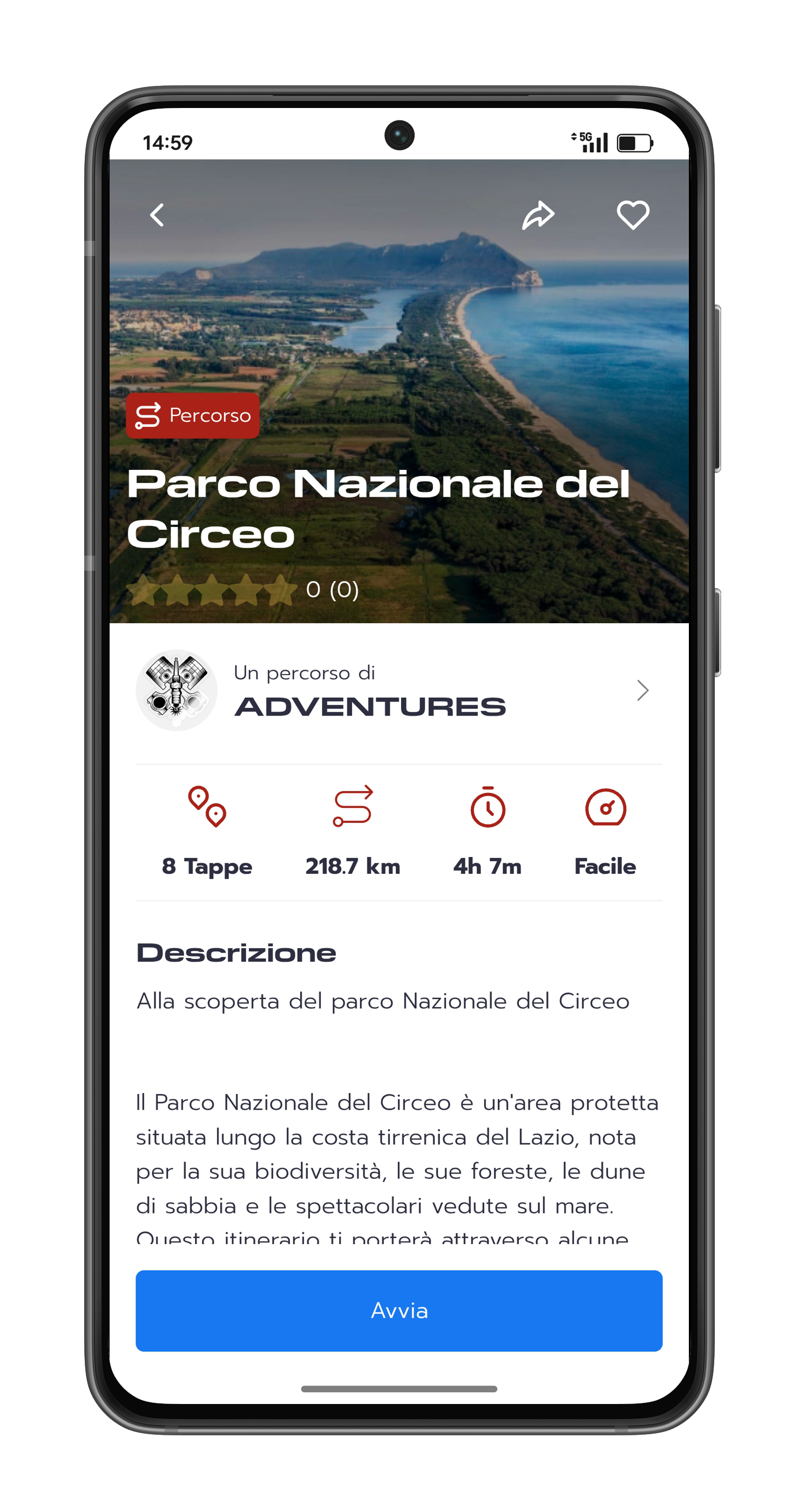 Itinerari, rating e avvio navigatore